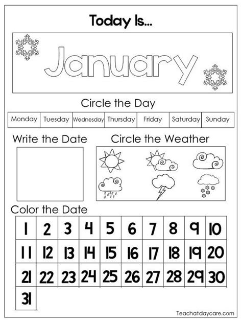 12 Printable Preschool Calendar Worksheet Pages Month Day Etsy