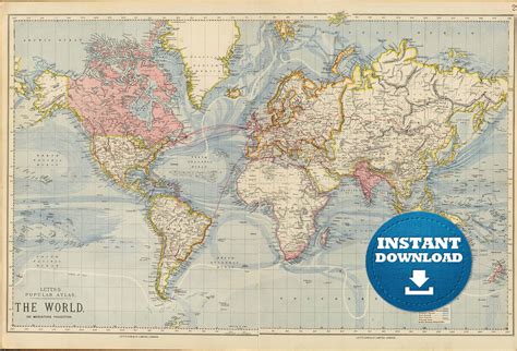 Digital Old World Map Printable Download Vintage And Poster Color