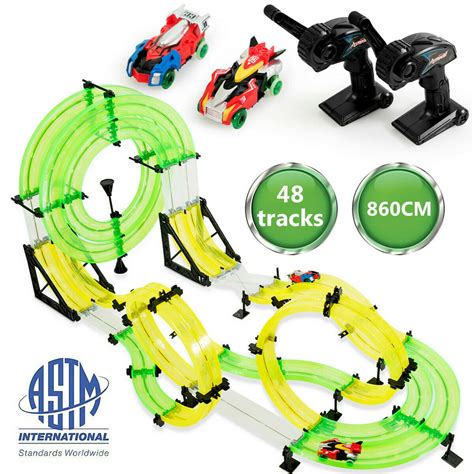 Gymax Autoflier Kids Rc Rail Car Race Track Set 285ft 3d Track Speed