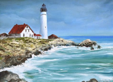 Lighthouse Oil Painting On Canvas Seascape Wall Art Portland Etsy In