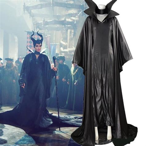 Maleficent Costume Angelina Jolie Black Witch Cloak Dress Cosplay Cost