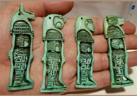 Ancient Egyptian Antiques 4 Sons Of Horus Amulets With Heiroglyphics