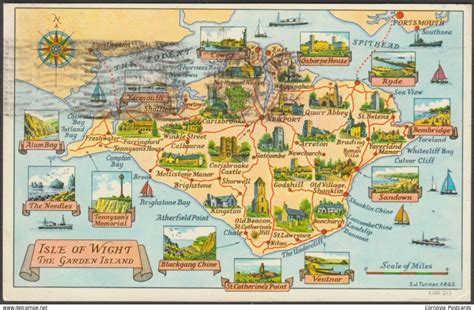 Map Isle Of Wight The Garden Of England 1958 Nigh Postcard For