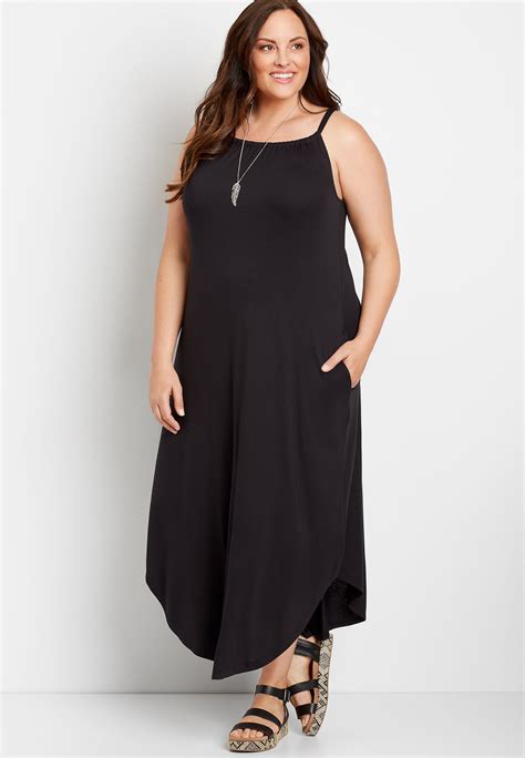Maurices Plus Size Womens 247 Black Halter Neck Pocket Maxi Dress