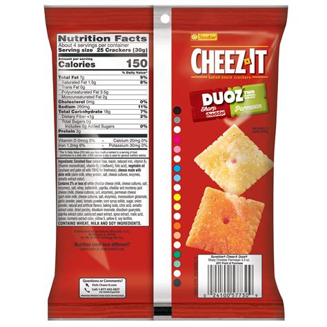 Please refer to packaging or sales materials for correct trademark usage. Cheez-It Duoz® Sharp Cheddar & Parmesan