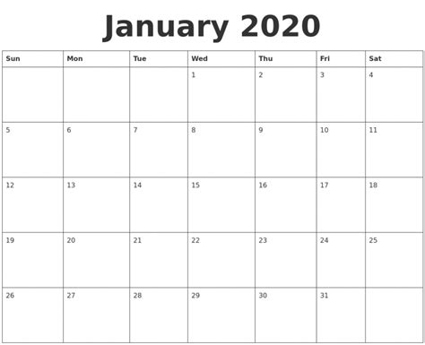 2020 Blank Calendar Printable Free Letter Templates