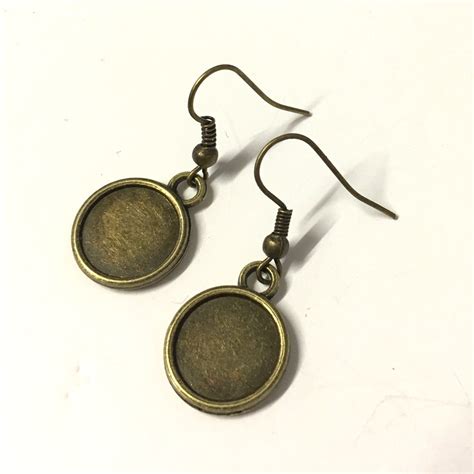 Bronze Colour Metal Dangle Earring Findings With Mm Cabochon