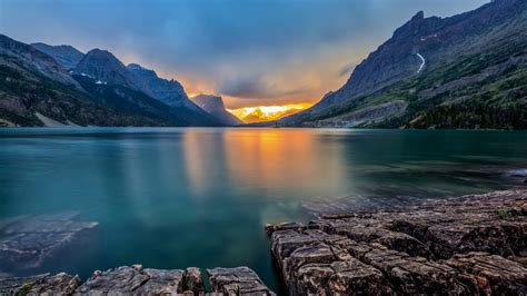 Sunset At Saint Mary Lake Glacier National Park Montana Usa
