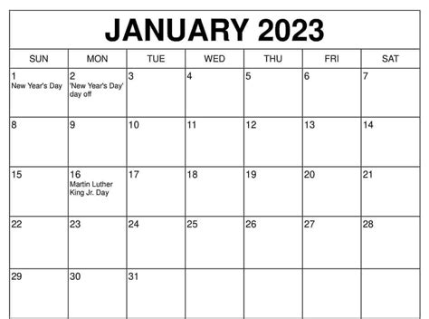 Free Printable January 2023 Calendar With Holidays Templates