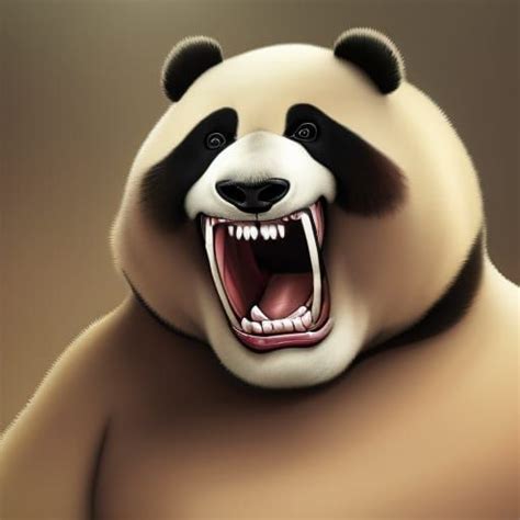 Photo Portrait Of A Real Extra Fuzzy Obese Panda Laughing
