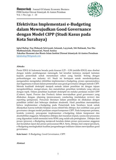 Efektivitas Implementasi E Budgeting Dalam Mewujudkan Good Governance