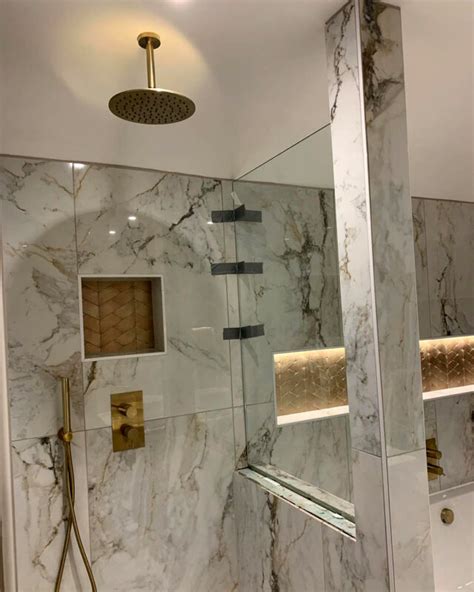 White And Gold Marble Effect Bathroom 60x120cm Tiles Blackburn Tile