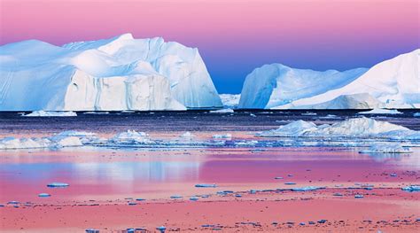 Beautiful Arctic Seascape Sky Icebergs Pink Sea Hd Wallpaper Peakpx