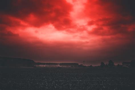 Wallpaper Sunset Sky Horizon Field Clouds Red Hd Widescreen