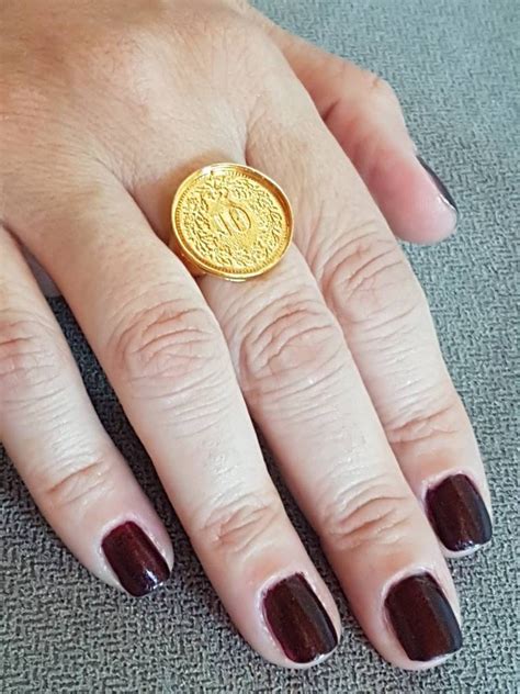 Signet Ring Women Gold Coin Ring Pinky Ring Coin Signet Etsy