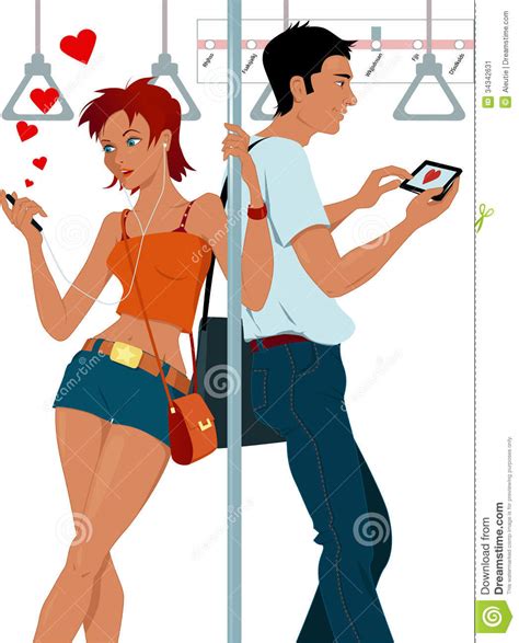 Young Couple Sexting On A Subway Stock Vector Illustration Of Connect
