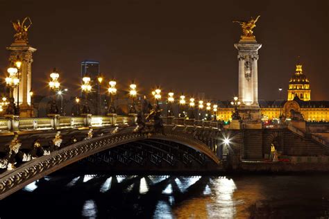 The Alexander Iii Bridge At Night In Paris France Stock Image