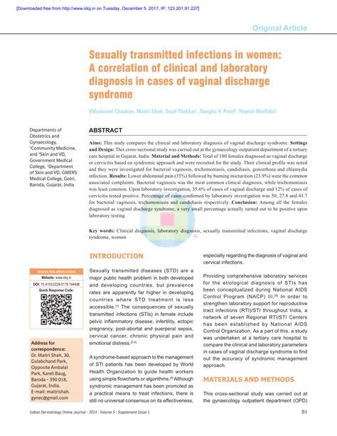 Pdf Sexually Transmitted Infections In Women Assessment Of Clinical Pattern Of Common Stis