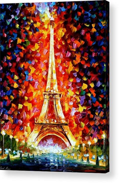 Paris Eiffel Tower Lighted Acrylic Print By Leonid Afremov