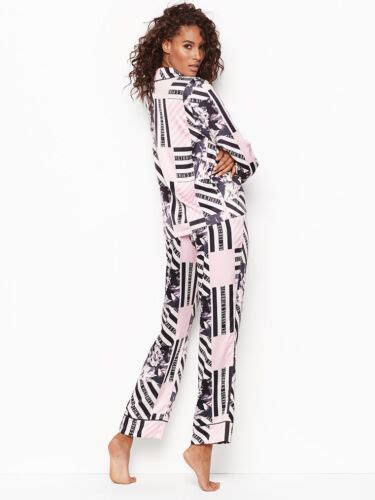 Victorias Secret Afterhours Satin Pajama Set Iconic Stripe Pink Pajama