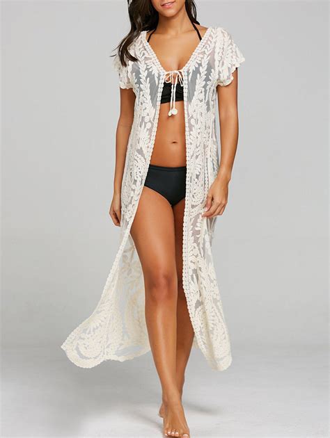 47 Off Sheer Lace Embroidery Beach Cover Up Rosegal