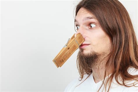 Man With Clothespin On Nose Stock Photo Download Image Now Adult