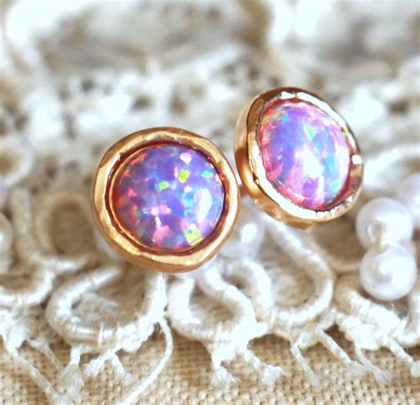 Opal Earringsopal Studsgift For Hertiny Earringsgold Opal Etsy