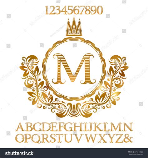 Golden Striped Letters Numbers Initial Monogram Stock Vector Royalty