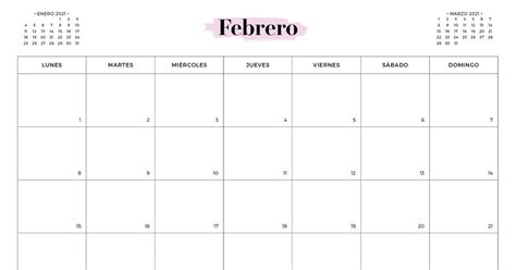 Calendario Mes De Febrero 2021 Para Imprimir