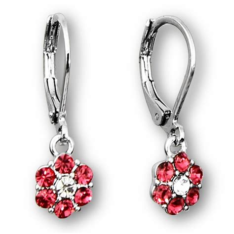 Annie And Belle Girls Crystal Flower Hoop Earrings For Kids Rhodium