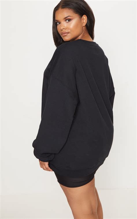 Plt Plus Black Oversized Sweater Curve Prettylittlething Usa
