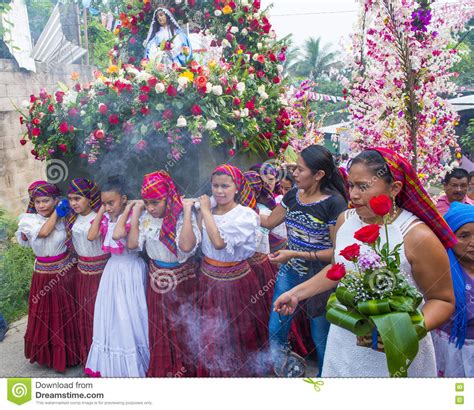 flower and palm festival in panchimalco el salvador editorial stock image image of culture