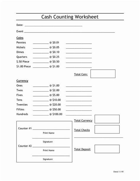 Cash Drawer Count Sheet Template Awesome Sample Cash Count Sheet