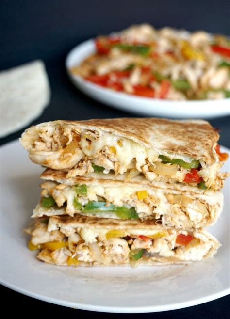Tortillas stuffed with cheese and whatever else your heart desires, pan fried until. Healthy Chicken Fajita Quesadillas - My Gorgeous Recipes