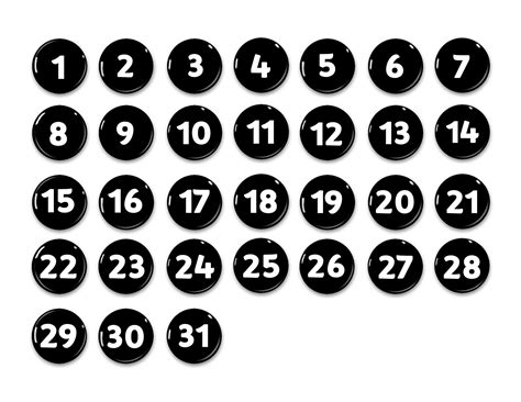 Black And White Perpetual Calendar Numbers 1 31 1 Etsy Calendar