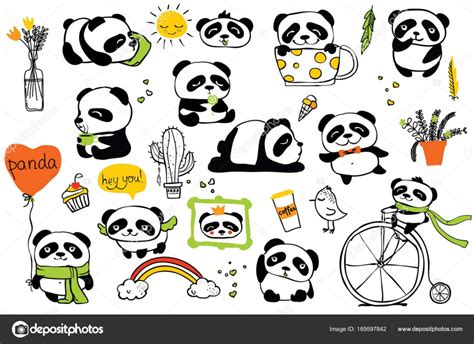 Doodle Pandas Icons Stock Vector Image By ©virinaflora 100 олег
