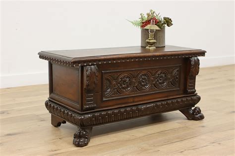 Italian Renaissance Antique Carved Cassone Dowry Chest Trunk