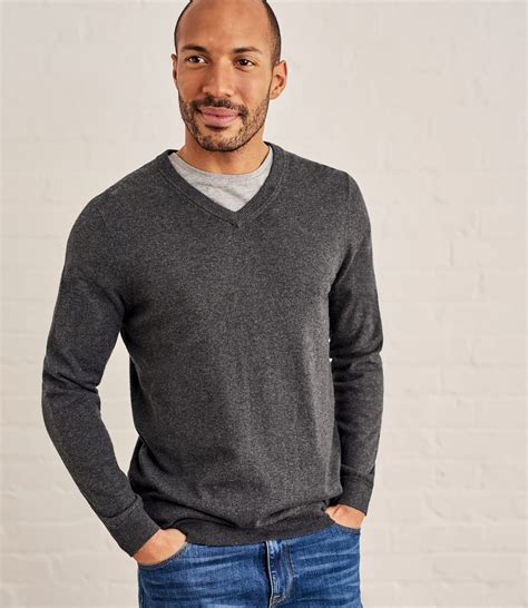 Charcoal Mens Cashmere And Cotton V Neck Jumper Woolovers Uk