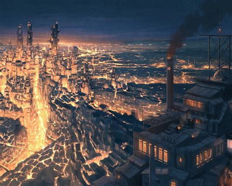 Download 1280x1024 Anime Cityscape Fantasy World Scenic Steampunk