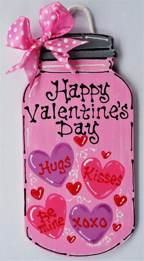 Happy Valentines Day Mason Jar Sign Wall Door Hanger Etsy In 2023 Valentines Diy Mason Jar