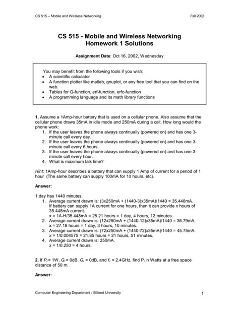 Cs 515 Mobile And Wireless Networking Homework 1 Solutions