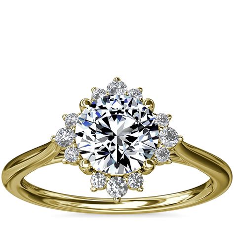 delicate ballerina halo diamond engagement ring in 14k yellow gold blue nile