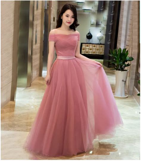 2016 Nueva Polvoriento Rosa Baratos Vestidos De Dama De Honor Largo Off The Hombro Tulle En