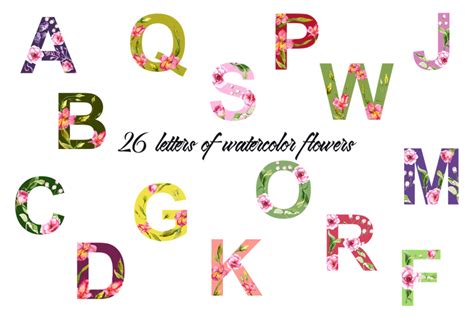 Alphabet Of Watercolor Flowers By Watercolor Stories Thehungryjpeg