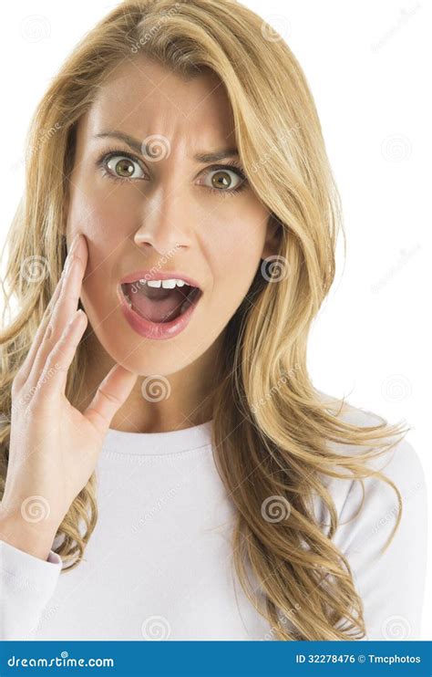 Close Up Portrait Of Surprised Woman Shouting Stock Photo Image Of