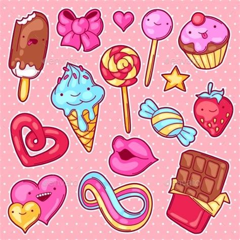 Set Of Kawaii Sweets And Candies Kawaii Sweets Sweet Drawings Candy
