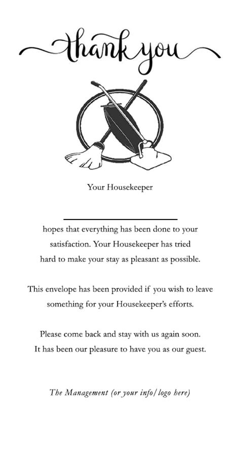 Housekeeping Tip Envelopes For Hotels