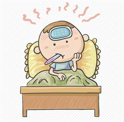 Clipart Sick Child Fever Bed Mouth Thermometer Citypng