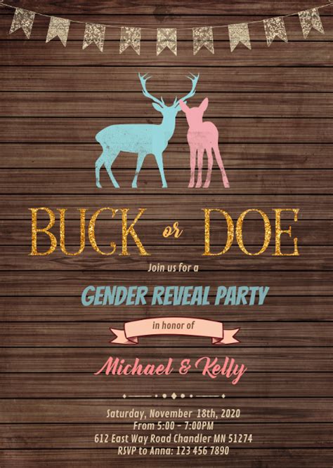 Buck Or Doe Gender Reveal Party Invitation Template Postermywall