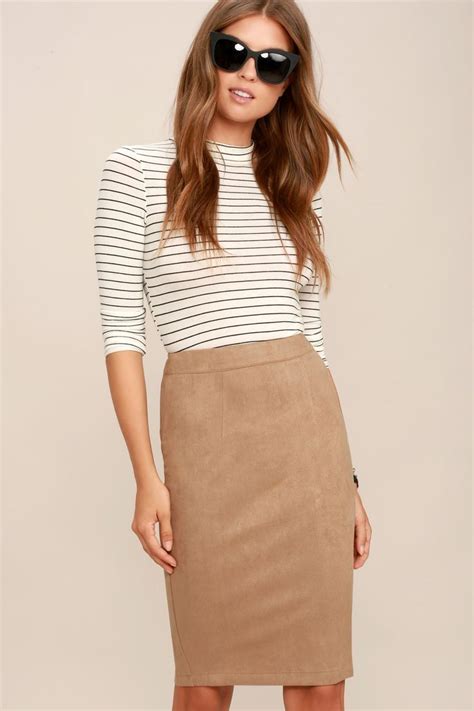 Superpower Tan Suede Pencil Skirt Pencil Skirt Outfits Beige Pencil